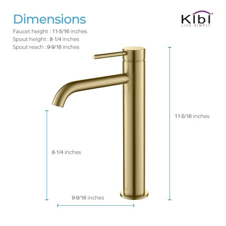 Kibi Circular Single Handle Bathroom Vessel Sink Faucet with Pop Up Drain C-KBF1009BG-KPW101BG